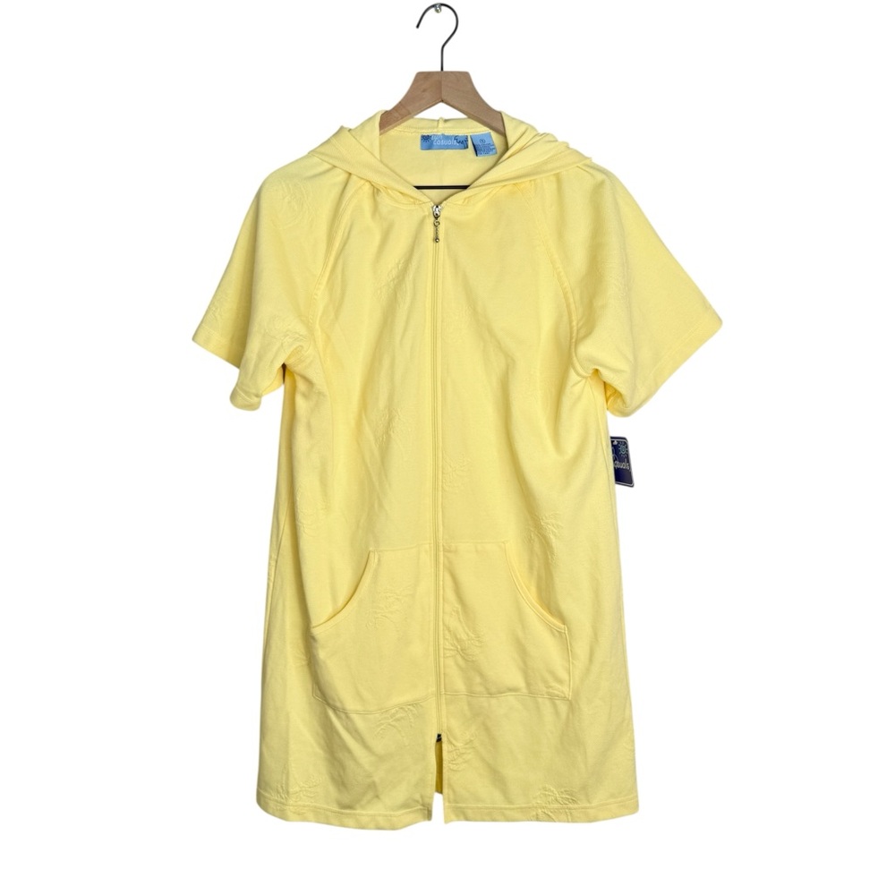 Y2K NOS Yellow Palm Tree Jacquard Zip Beach Cover Up – Size S